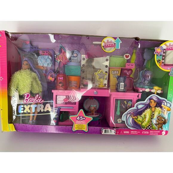 Barbie Extra Doll Vanity Playset with Exclusive Doll +45 pieces Puppy SEALED - Picture 1 of 10